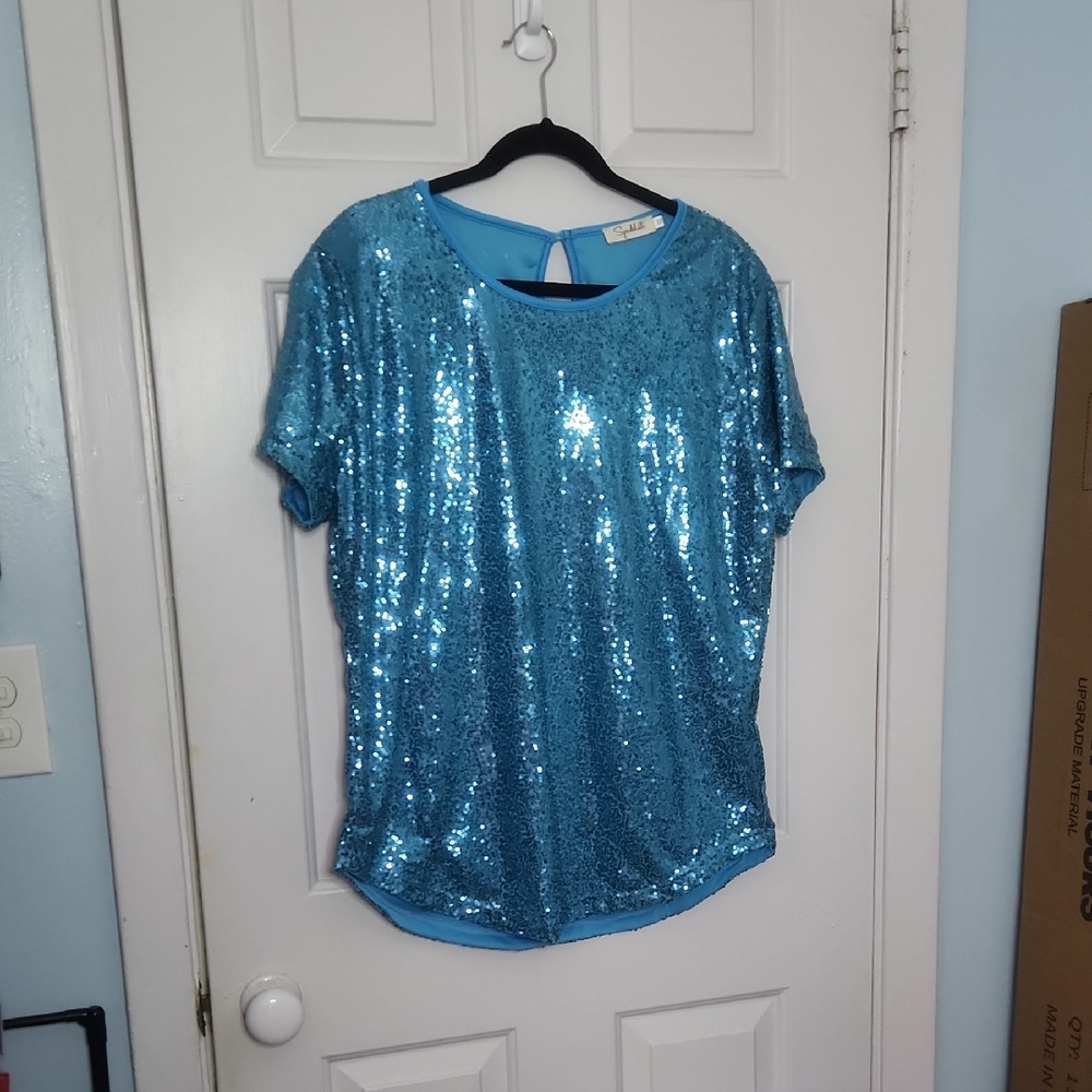 Spadehill Blue Sequin Women's Top XXL